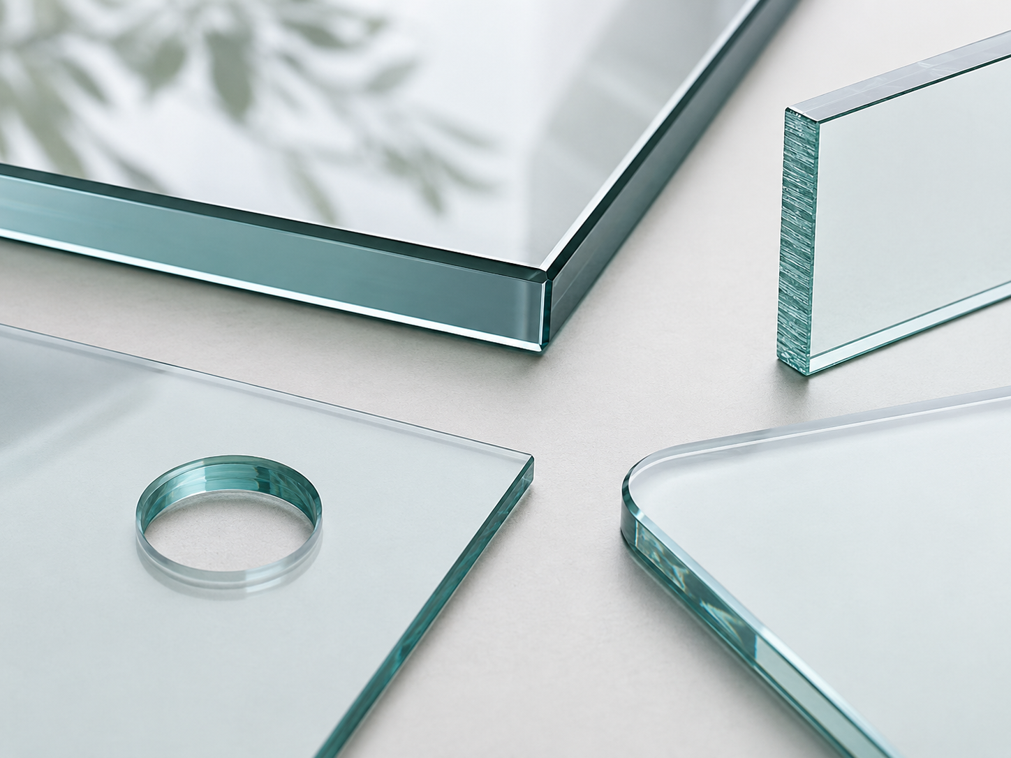 Close-up of glass edges, drilled hole and corner treatments
